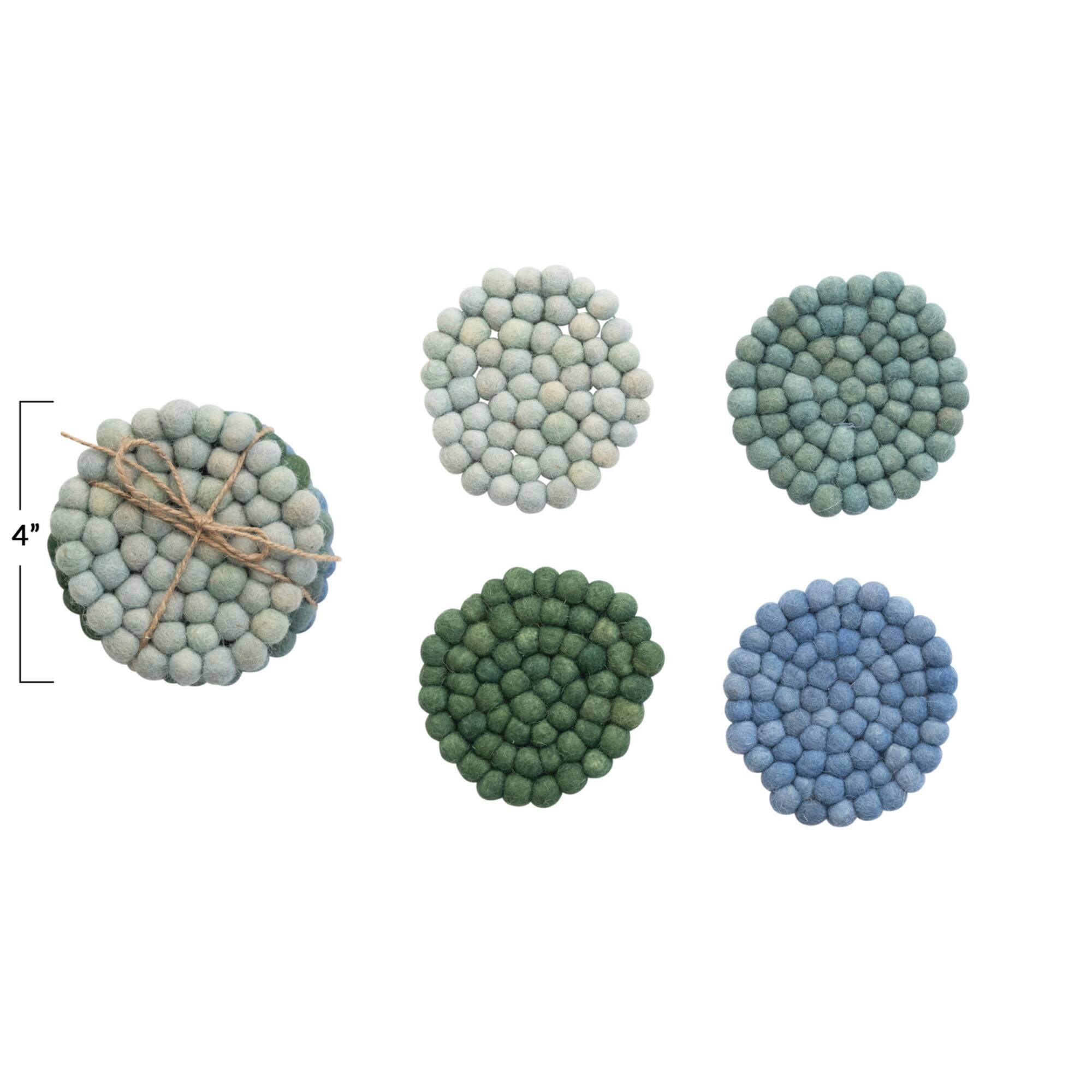 Hello Honey® Blue Tones Handmade Wool Felt Ball Coaster Set